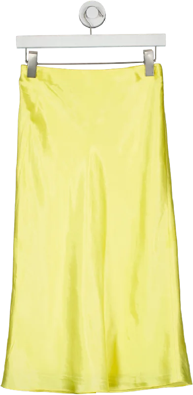 Vince Yellow Satin Midi Skirt UK XS